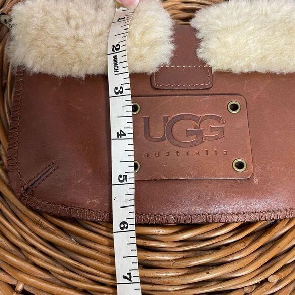 UGG Australia Leather Shoulder Bag Sherpa Lined Purse Cognac‎ Brown Buckle - Picture 2 of 8